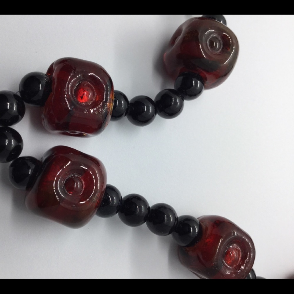 Vintage Ruby red beaded glass necklace